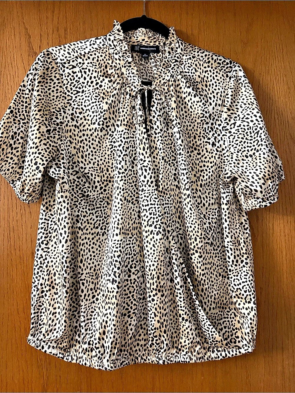 INC International Concepts Keeley Animal Print Tie-Neck Short-Sleeve Blouse
